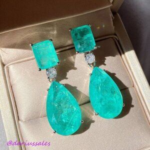 925 Sterling Silver Paraiba Tourmaline Fashion Big Drop Earrings